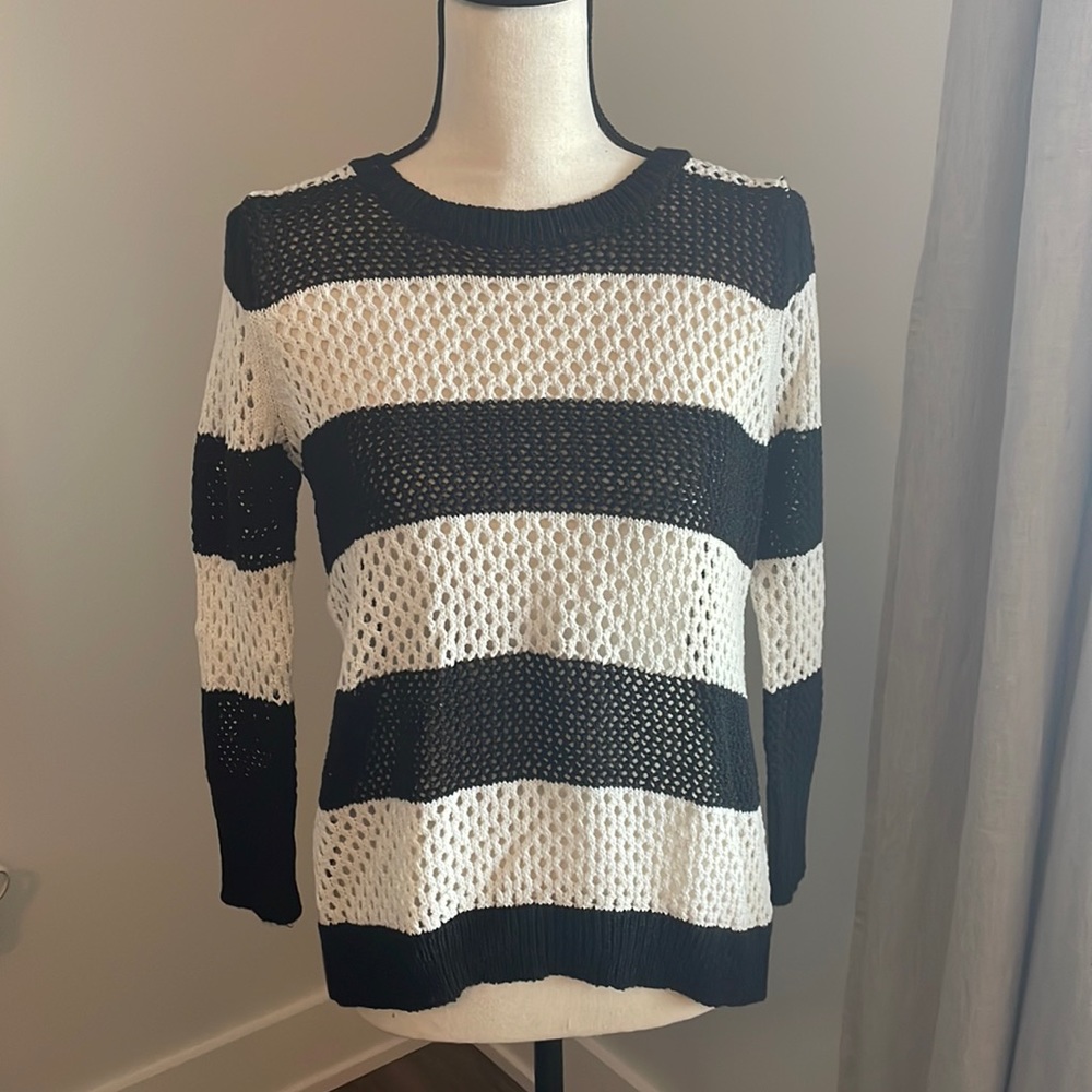 Jamison Black and White Split Back Sweater Size S